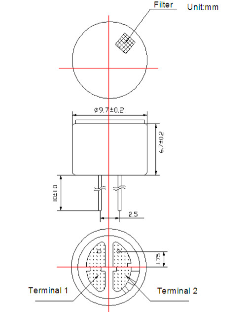 2 Terminals Electret Condenser Microphone 40±3dB Size 9.7*6.7 mm For Telephones