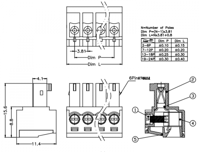 Pluggable Terminal Block Connector 2EDG 3.81mm 300V / 250V For Control